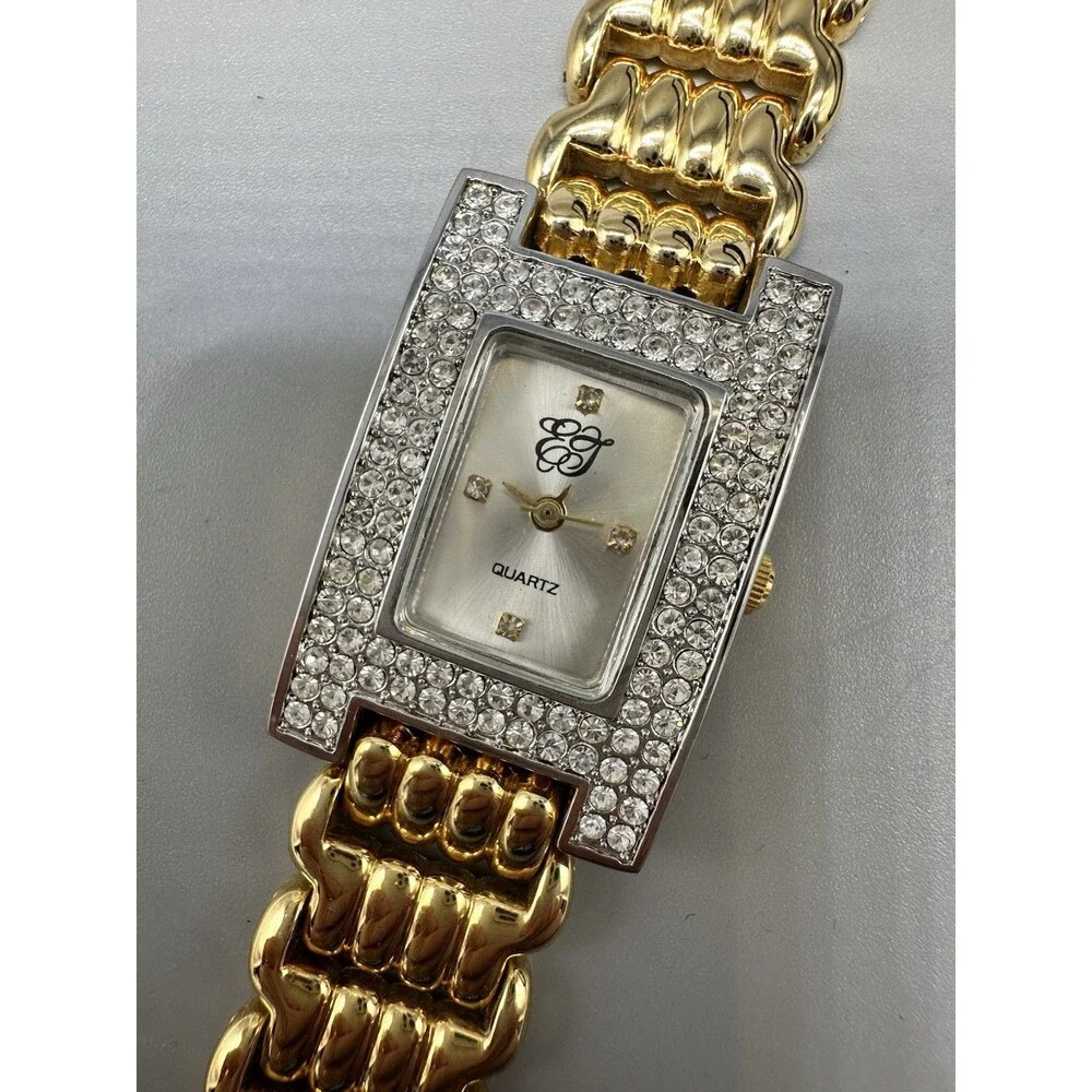 Gold Tone Elizabeth Taylor White Diamonds Crystal Studded Case Watch Works!